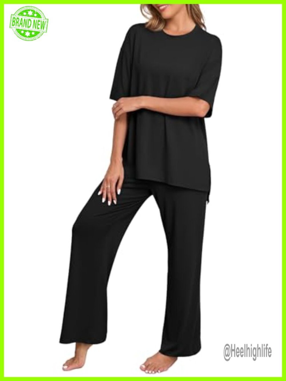 Womens 2 Piece Pajama Lounge Set Rayon Spandex Soft Relaxed Fit Crew Neck